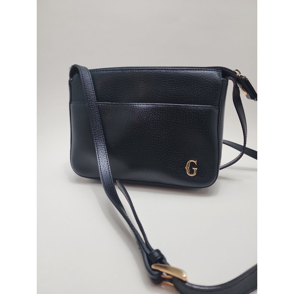 Gillian Shoulder Black Bag Genuine Leather With Gold Accent. Preowned
